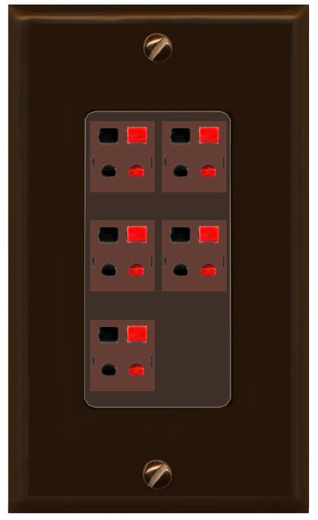 RiteAV 5 Port Speaker Wire Plug Jack Wall Plate - 1 Gang [Brown/Brown]