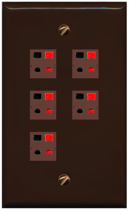 RiteAV 5 Port Speaker Wire Plug Jack Wall Plate - Flat [Brown/Brown]