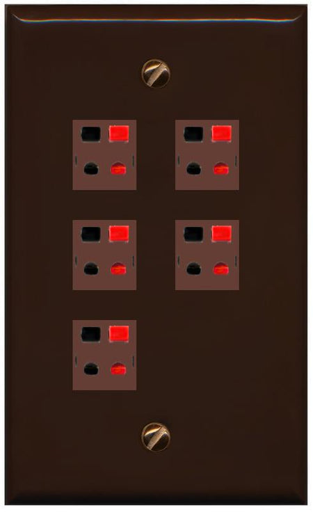 RiteAV 5 Port Speaker Wire Plug Jack Wall Plate - Flat [Brown/Brown]