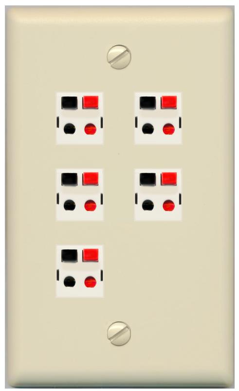 RiteAV 5 Port Speaker Wire Plug Jack Wall Plate - Flat [Ivory/Ivory]