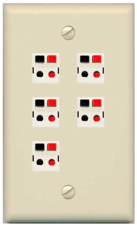 RiteAV 5 Port Speaker Wire Plug Jack Wall Plate - Flat [Ivory/Ivory]