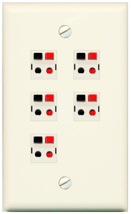 RiteAV 5 Port Speaker Wire Plug Jack Wall Plate - Flat [Light-Almond]