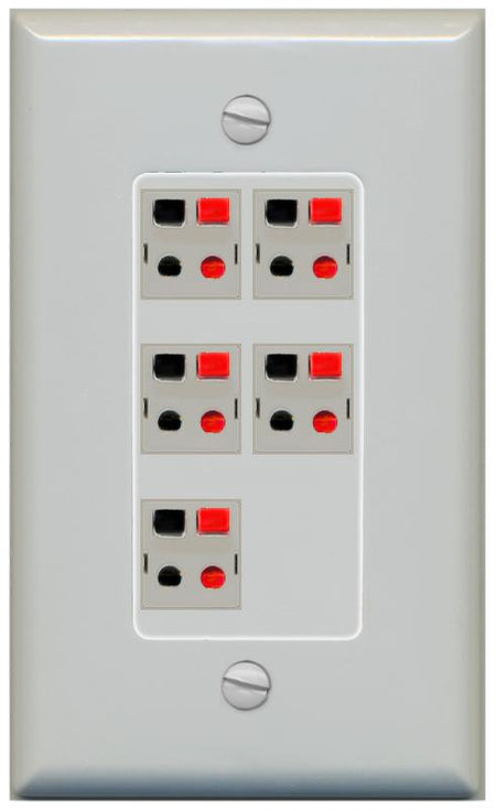 RiteAV 5 Port Speaker Wire Plug Jack Wall Plate - 1 Gang [Gray/Gray]