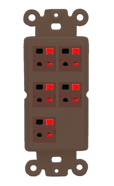 RiteAV 5 Port Speaker Wire Plug Jack Wall Plate - Rocker [Brown/Brown]
