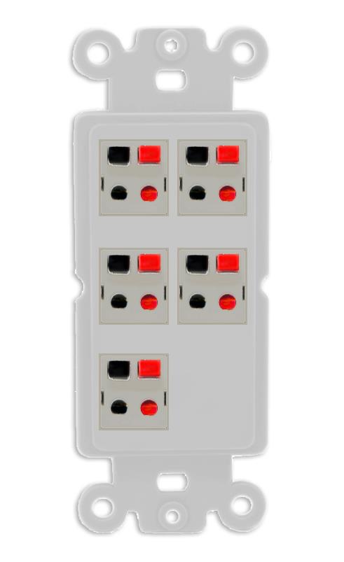 RiteAV 5 Port Speaker Wire Plug Jack Wall Plate - Rocker [Gray/Gray]