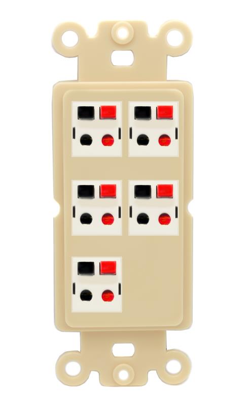 RiteAV 5 Port Speaker Wire Plug Jack Wall Plate - Rocker [Ivory/Ivory]