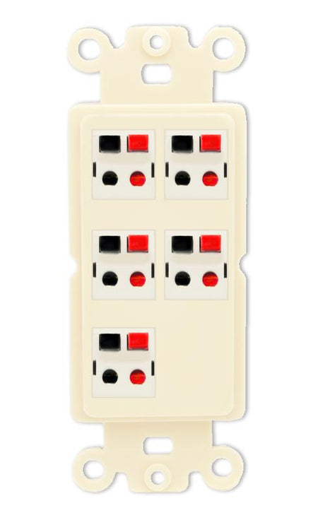 RiteAV 5 Port Speaker Wire Plug Jack Wall Plate - Rocker [Light-Almond]