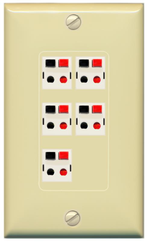RiteAV 5 Port Speaker Wire Plug Jack Wall Plate - 1 Gang [Ivory/Ivory]