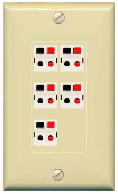 RiteAV 5 Port Speaker Wire Plug Jack Wall Plate - 1 Gang [Ivory/Ivory]