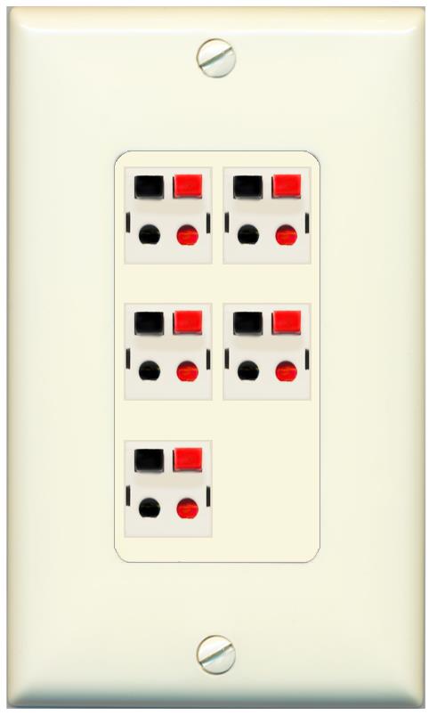 RiteAV 5 Port Speaker Wire Plug Jack Wall Plate - 1 Gang [Light-Almond]