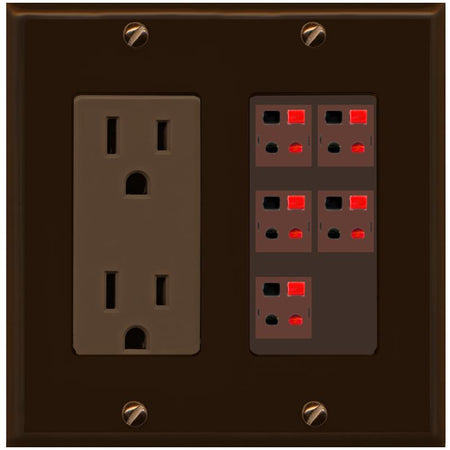 RiteAV 5 Port Speaker Wire Plug Jack Wall Plate - Outlet [Brown/Brown]