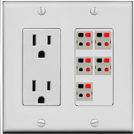 RiteAV 5 Port Speaker Wire Plug Jack Wall Plate - Outlet [Gray/Gray]
