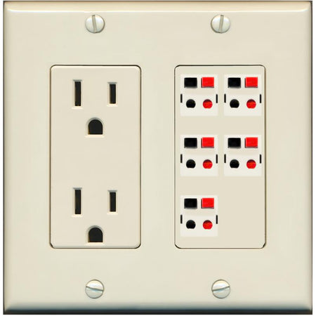 RiteAV 5 Port Speaker Wire Plug Jack Wall Plate - Outlet [Light-Almond]