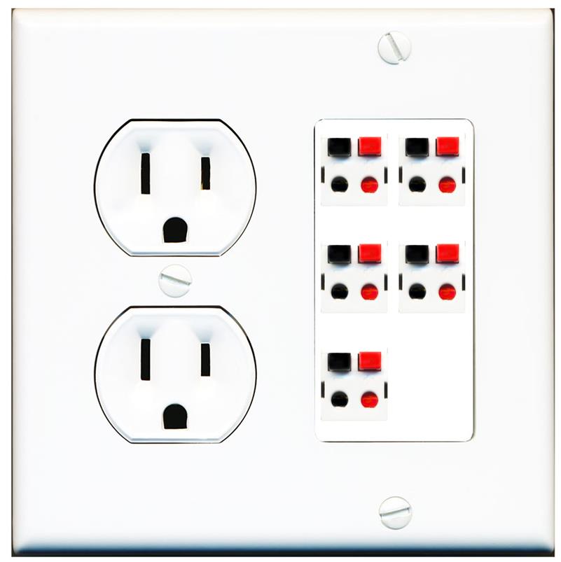 RiteAV 5 Port Speaker Wire Plug Jack Wall Plate - Round Outlet [White]