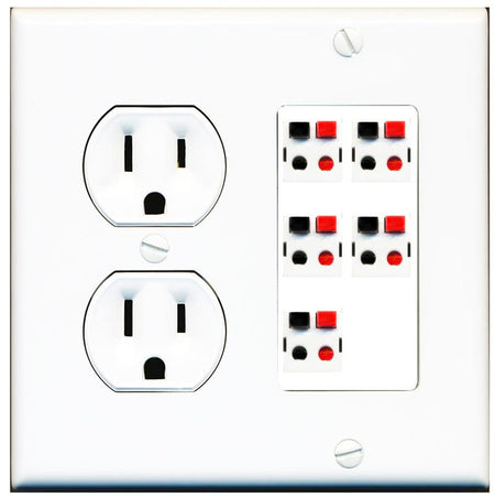 RiteAV 5 Port Speaker Wire Plug Jack Wall Plate - Round Outlet [White]