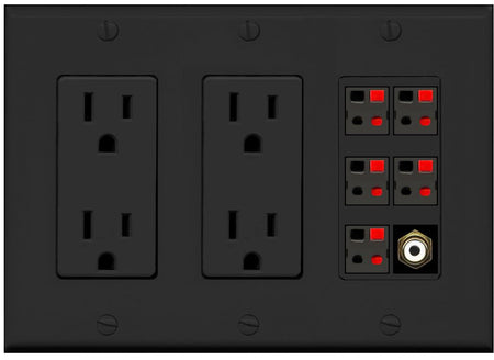 RiteAV 5 Port Speaker Wire Plug Jack Wall Plate with 1 RCA for Subwoofer - 2 Outlet [Black/Black]
