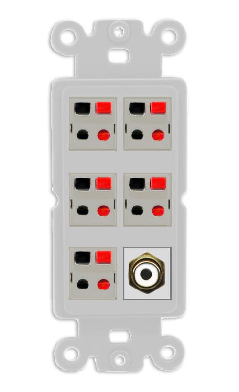 RiteAV 5 Port Speaker Wire Plug Jack Wall Plate with 1 RCA for Subwoofer - Rocker [Gray/Gray]