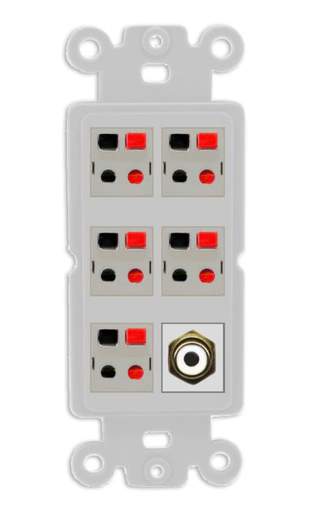 RiteAV 5 Port Speaker Wire Plug Jack Wall Plate with 1 RCA for Subwoofer - Rocker [Gray/Gray]