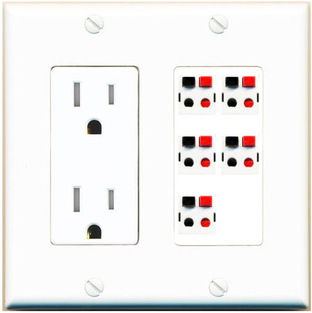 RiteAV 5 Port Speaker Wire Plug Jack Wall Plate - Tamper-Res [White]