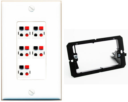 RiteAV 5 Port Speaker Wire Plug Jack Wall Plate - Bracket [White]