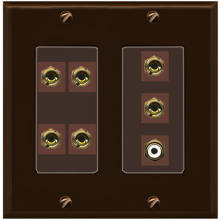 RiteAV 3.1 Speaker 6 Banana Binding Post Wall Plate with 1 x RCA - 2 Gang [Brown/Brown]
