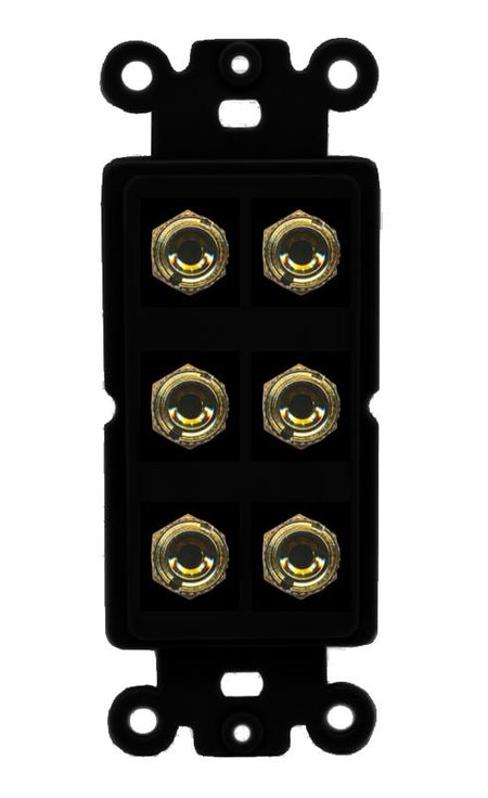 RiteAV 6 Banana 3 Speaker Surround Female Coupler Binding Post Wall Plate - Rocker [Black/Black]