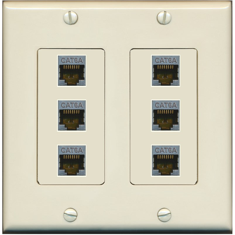 RiteAV - 6 Port Cat6A Ethernet Wall Plate - 2 Gang [Light-Almond]