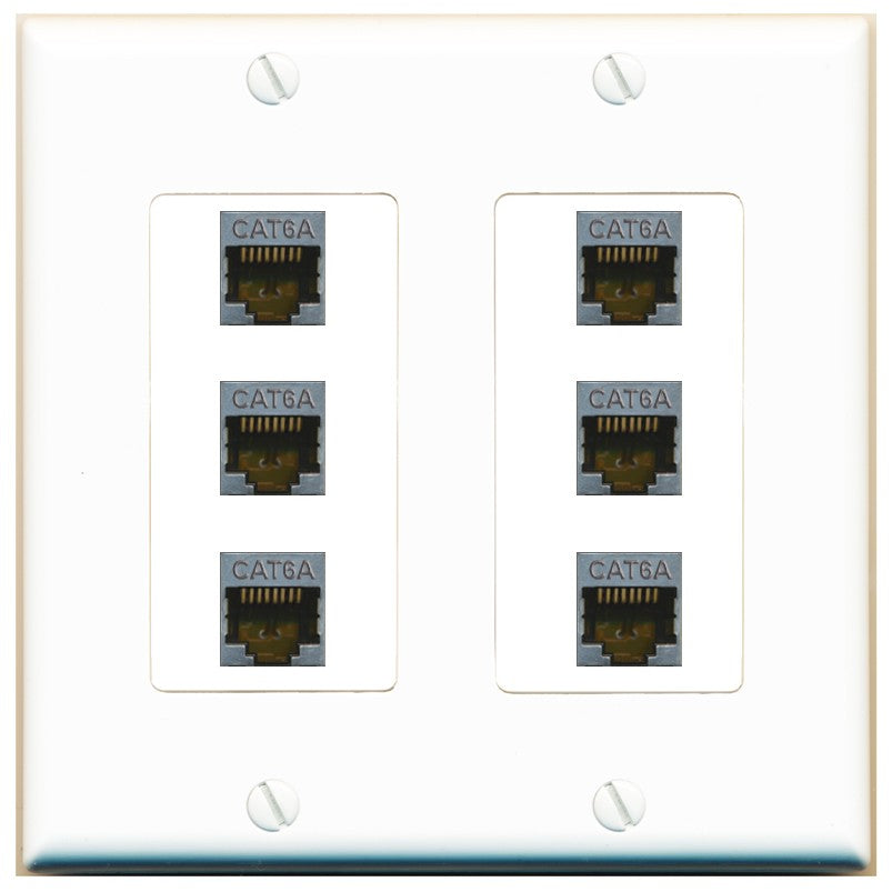 RiteAV - 6 Port Cat6A Ethernet Wall Plate - 2 Gang [White]
