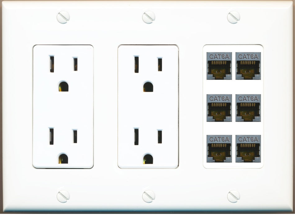 RiteAV - 6 Port Cat6A Ethernet Wall Plate - 3 Gang 2 Outlet [White]