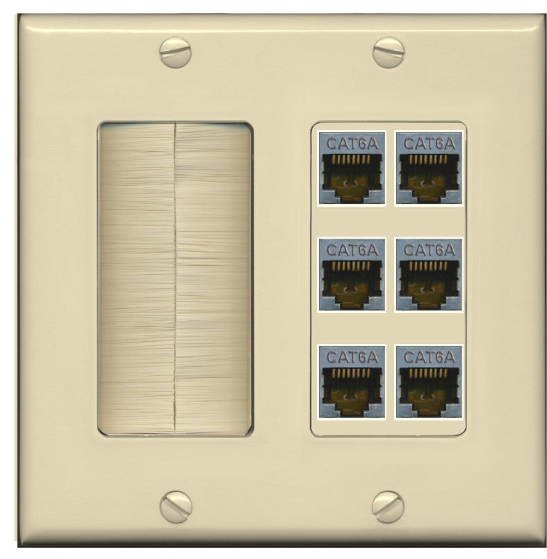 RiteAV - 6 Port Cat6A Ethernet Wall Plate - Brush [Ivory/Ivory]