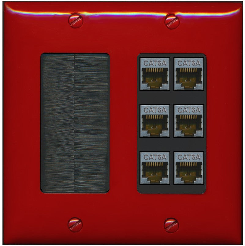 RiteAV - 6 Port Cat6A Ethernet Wall Plate - Brush [Red/Black]