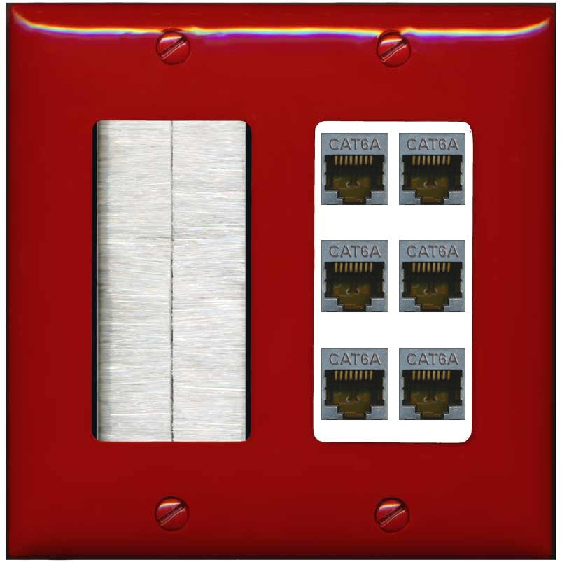 RiteAV - 6 Port Cat6A Ethernet Wall Plate - Brush [Red/White]