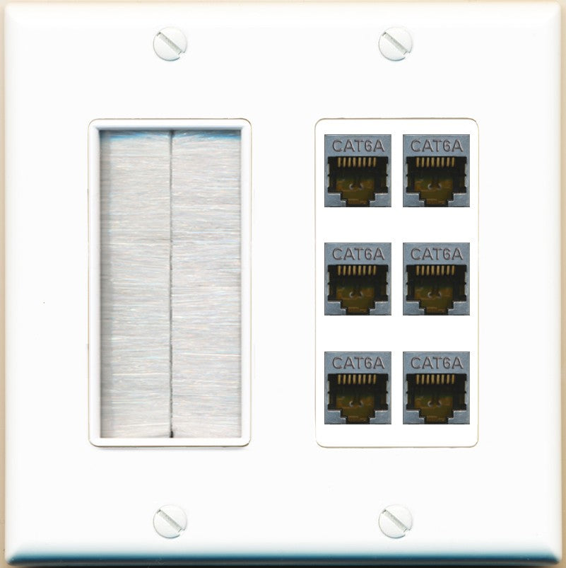 RiteAV - 6 Port Cat6A Ethernet Wall Plate - Brush [White]