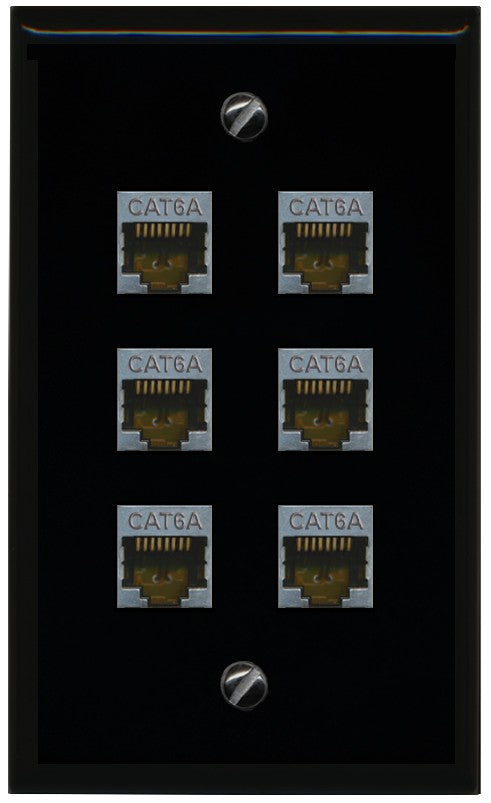 RiteAV - 6 Port Cat6A Ethernet Wall Plate - Flat Style [Black/Black]