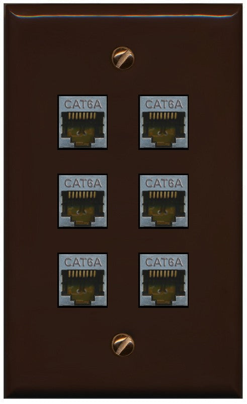 RiteAV - 6 Port Cat6A Ethernet Wall Plate - Flat Style [Brown/Brown]