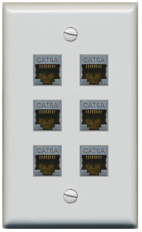 RiteAV - 6 Port Cat6A Ethernet Wall Plate - Flat Style [Gray/Gray]