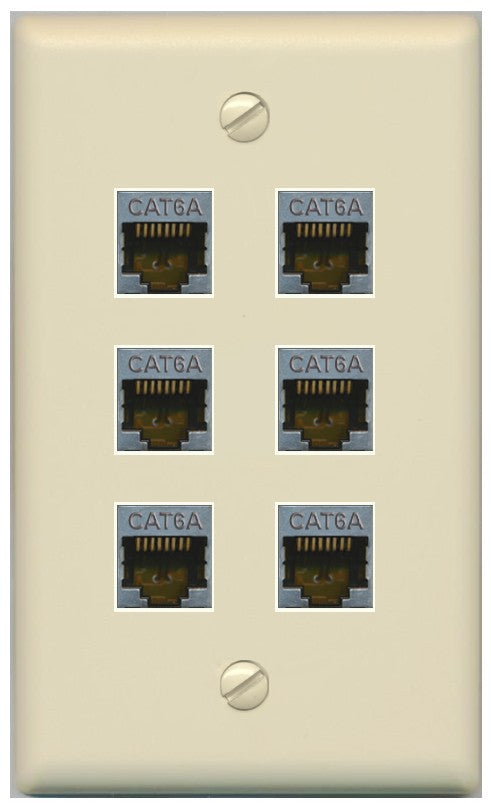 RiteAV - 6 Port Cat6A Ethernet Wall Plate - Flat Style [Ivory/Ivory]