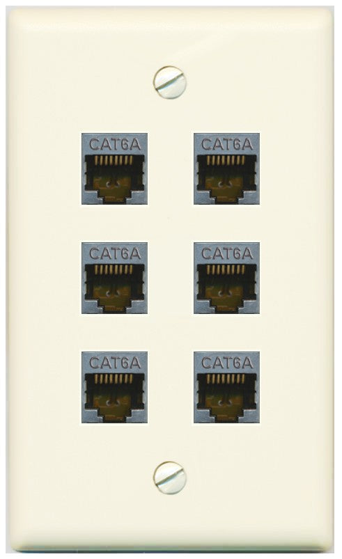 RiteAV - 6 Port Cat6A Ethernet Wall Plate - Flat Style [Light-Almond]