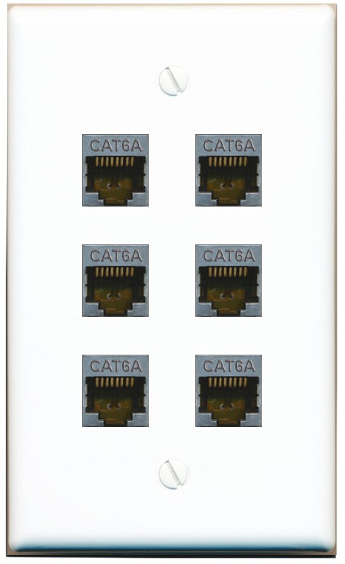RiteAV - 6 Port Cat6A Ethernet Wall Plate - Flat Style [White]