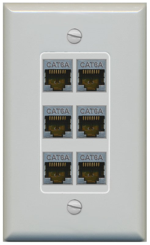 RiteAV - 6 Port Cat6A Ethernet Wall Plate - 1 Gang Decorative [Gray/Gray]