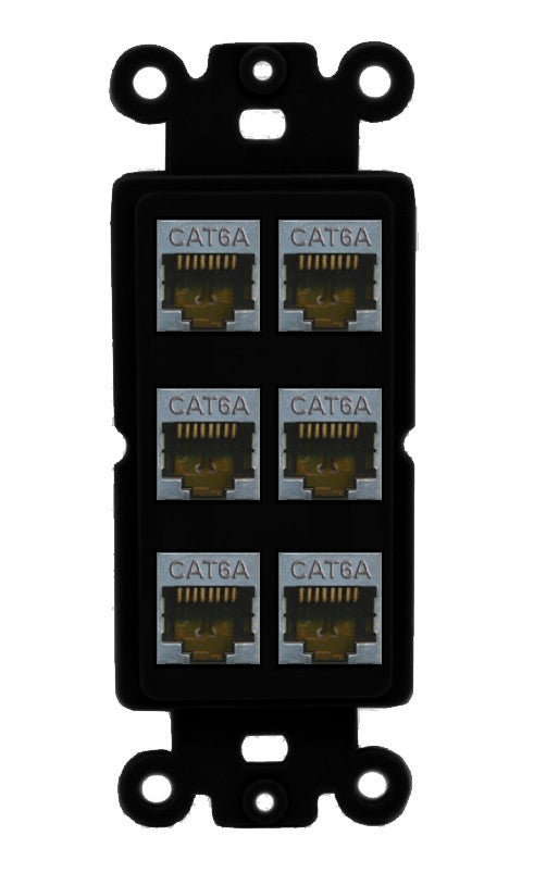 RiteAV - 6 Port Cat6A Ethernet Wall Plate - Rocker [Black/Black]
