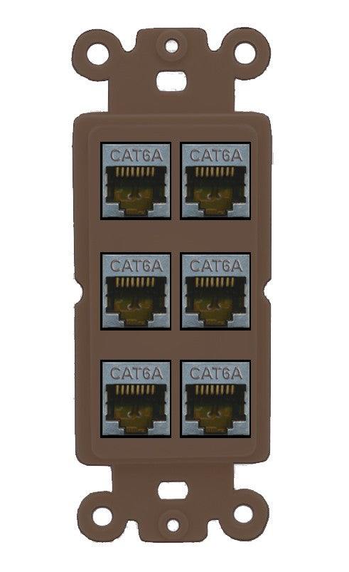 RiteAV - 6 Port Cat6A Ethernet Wall Plate - Rocker [Brown/Brown]