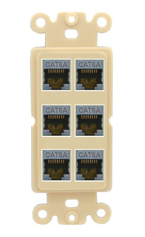 RiteAV - 6 Port Cat6A Ethernet Wall Plate - Rocker [Ivory/Ivory]