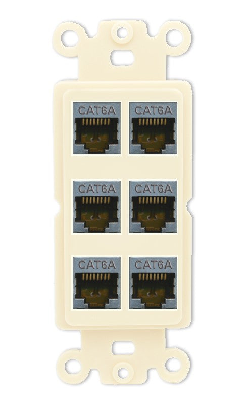 RiteAV - 6 Port Cat6A Ethernet Wall Plate - Rocker [Light-Almond]