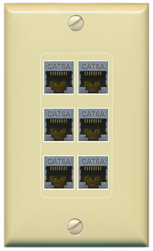 RiteAV - 6 Port Cat6A Ethernet Wall Plate - 1 Gang Decorative [Ivory/Ivory]