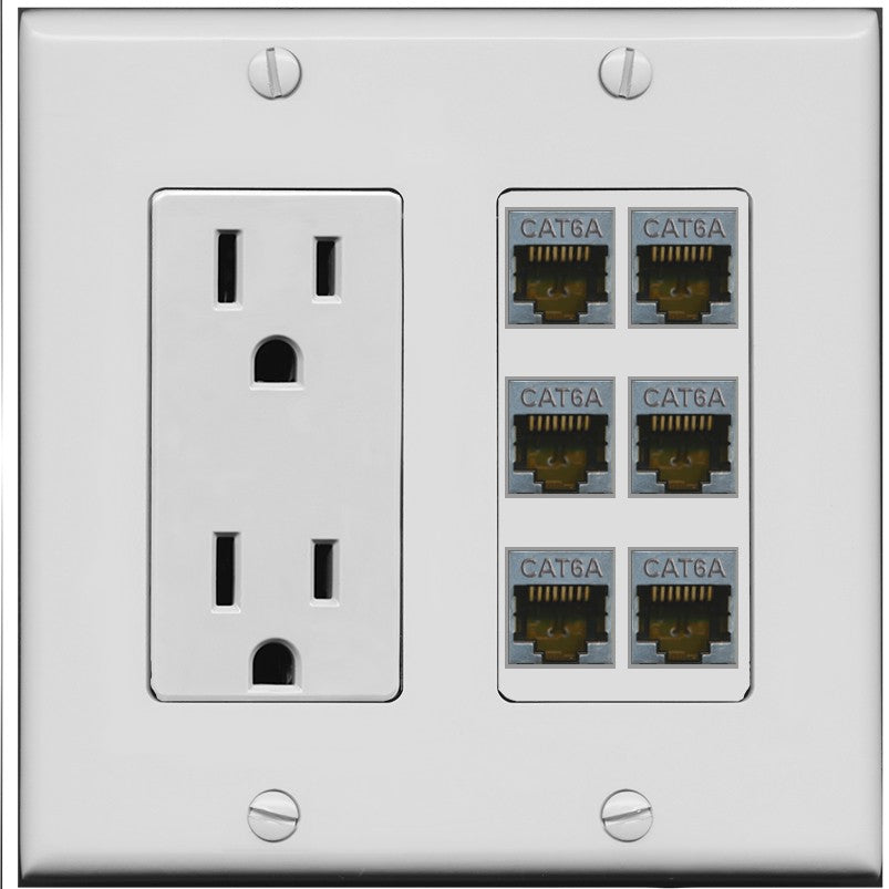 RiteAV - 6 Port Cat6A Ethernet Wall Plate - Outlet [Gray/Gray]