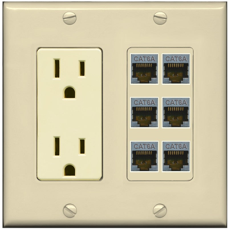 RiteAV - 6 Port Cat6A Ethernet Wall Plate - Outlet [Ivory/Ivory]
