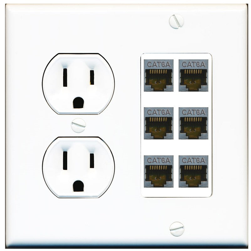 RiteAV - 6 Port Cat6A Ethernet Wall Plate - Round Outlet [White]