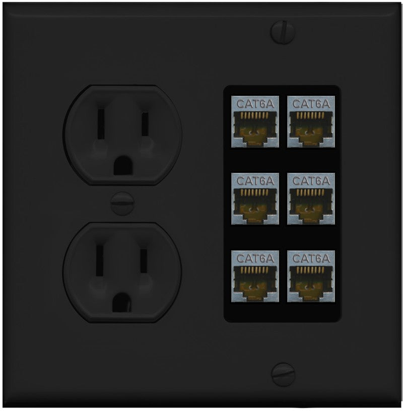 RiteAV - 6 Port Cat6A Ethernet Wall Plate - Round Outlet [Black/Black]
