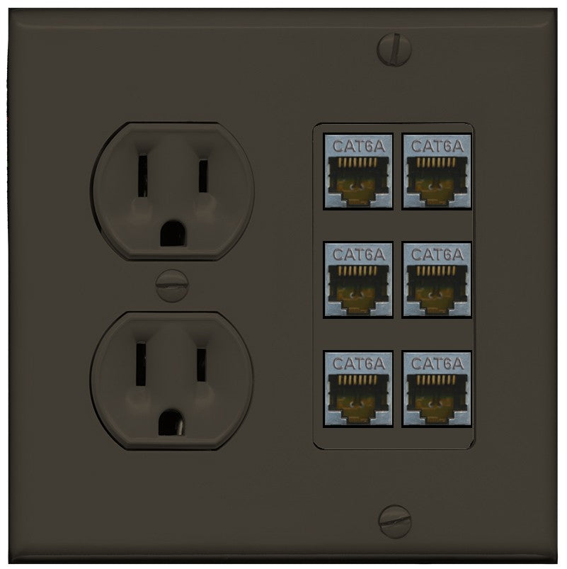 RiteAV - 6 Port Cat6A Ethernet Wall Plate - Round Outlet [Brown/Brown]